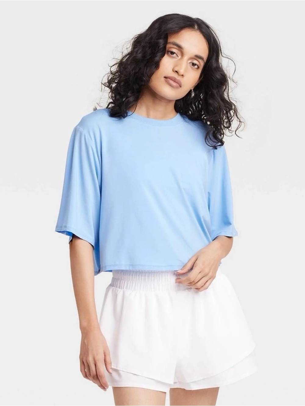 JoyLab Sky Blue Boxy Crop Athletic Top
